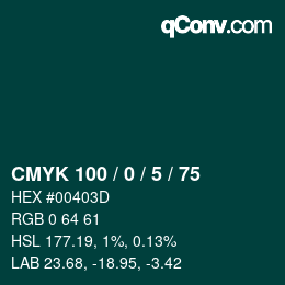 カラーコード: CMYK 100 / 0 / 5 / 75 | qconv.com