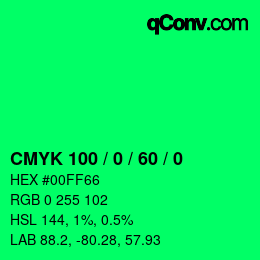 Farbcode: CMYK 100 / 0 / 60 / 0 | qconv.com