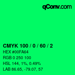 颜色代码: CMYK 100 / 0 / 60 / 2 | qconv.com