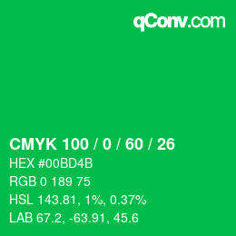 Color code: CMYK 100 / 0 / 60 / 26 | qconv.com