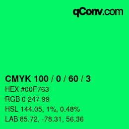 颜色代码: CMYK 100 / 0 / 60 / 3 | qconv.com