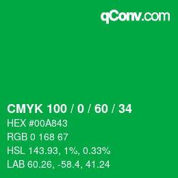 颜色代码: CMYK 100 / 0 / 60 / 34 | qconv.com