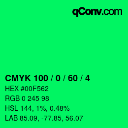 カラーコード: CMYK 100 / 0 / 60 / 4 | qconv.com