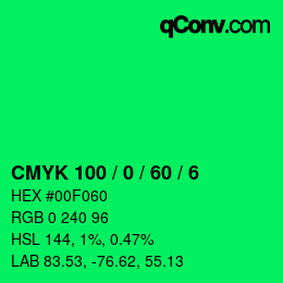 カラーコード: CMYK 100 / 0 / 60 / 6 | qconv.com