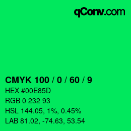 颜色代码: CMYK 100 / 0 / 60 / 9 | qconv.com