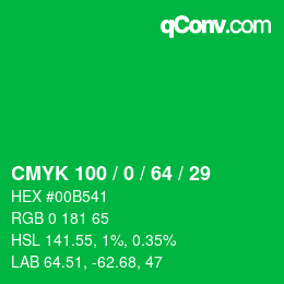 颜色代码: CMYK 100 / 0 / 64 / 29 | qconv.com