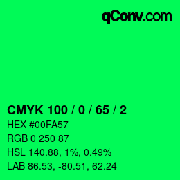 カラーコード: CMYK 100 / 0 / 65 / 2 | qconv.com