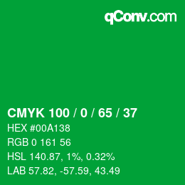 颜色代码: CMYK 100 / 0 / 65 / 37 | qconv.com
