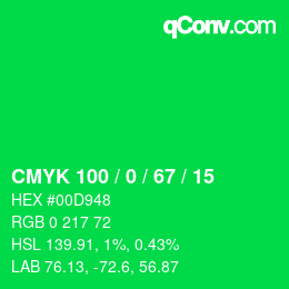 Color code: CMYK 100 / 0 / 67 / 15 | qconv.com