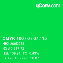 Color code: CMYK 100 / 0 / 67 / 15 | qconv.com