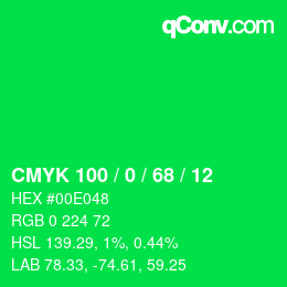 颜色代码: CMYK 100 / 0 / 68 / 12 | qconv.com