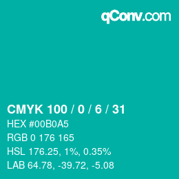 Código de color: CMYK 100 / 0 / 6 / 31 | qconv.com
