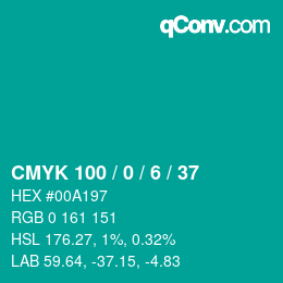 颜色代码: CMYK 100 / 0 / 6 / 37 | qconv.com