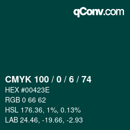 颜色代码: CMYK 100 / 0 / 6 / 74 | qconv.com