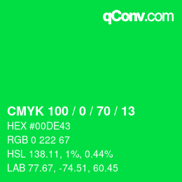 Color code: CMYK 100 / 0 / 70 / 13 | qconv.com