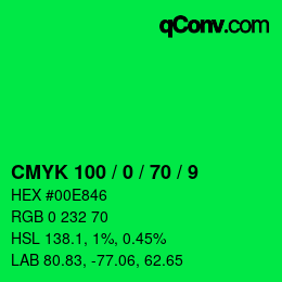 Code couleur: CMYK 100 / 0 / 70 / 9 | qconv.com
