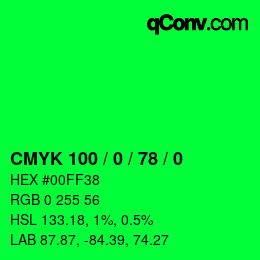 カラーコード: CMYK 100 / 0 / 78 / 0 | qconv.com