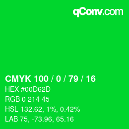 颜色代码: CMYK 100 / 0 / 79 / 16 | qconv.com