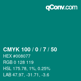 Color code: CMYK 100 / 0 / 7 / 50 | qconv.com