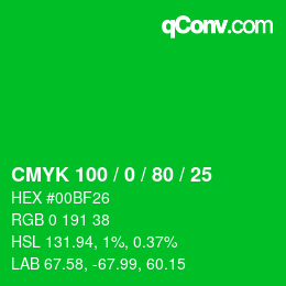 Farbcode: CMYK 100 / 0 / 80 / 25 | qconv.com