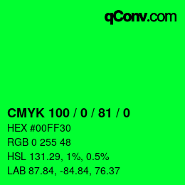 Farbcode: CMYK 100 / 0 / 81 / 0 | qconv.com