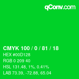 カラーコード: CMYK 100 / 0 / 81 / 18 | qconv.com