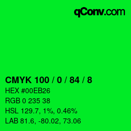 カラーコード: CMYK 100 / 0 / 84 / 8 | qconv.com