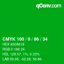カラーコード: CMYK 100 / 0 / 86 / 34 | qconv.com