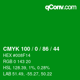 Color code: CMYK 100 / 0 / 86 / 44 | qconv.com