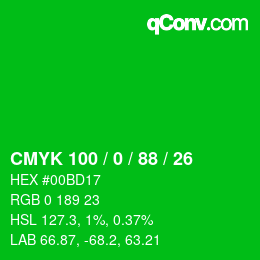 颜色代码: CMYK 100 / 0 / 88 / 26 | qconv.com