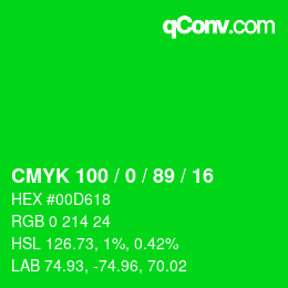 颜色代码: CMYK 100 / 0 / 89 / 16 | qconv.com