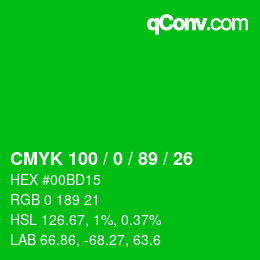 Color code: CMYK 100 / 0 / 89 / 26 | qconv.com