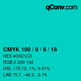 カラーコード: CMYK 100 / 0 / 8 / 18 | qconv.com