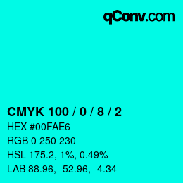 カラーコード: CMYK 100 / 0 / 8 / 2 | qconv.com