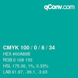 カラーコード: CMYK 100 / 0 / 8 / 34 | qconv.com