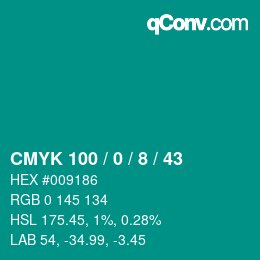 颜色代码: CMYK 100 / 0 / 8 / 43 | qconv.com