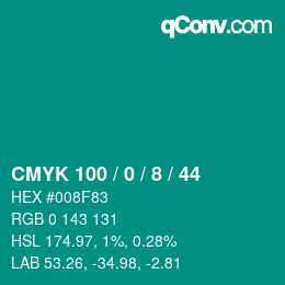 颜色代码: CMYK 100 / 0 / 8 / 44 | qconv.com