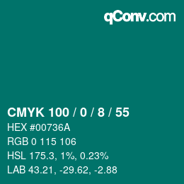 颜色代码: CMYK 100 / 0 / 8 / 55 | qconv.com