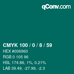 カラーコード: CMYK 100 / 0 / 8 / 59 | qconv.com