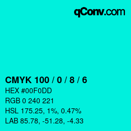 カラーコード: CMYK 100 / 0 / 8 / 6 | qconv.com