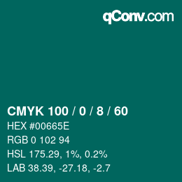 颜色代码: CMYK 100 / 0 / 8 / 60 | qconv.com