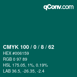 颜色代码: CMYK 100 / 0 / 8 / 62 | qconv.com