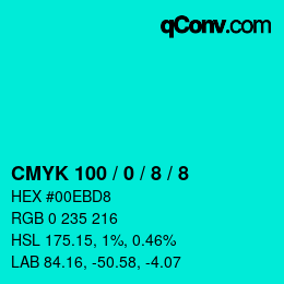 カラーコード: CMYK 100 / 0 / 8 / 8 | qconv.com