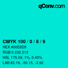 カラーコード: CMYK 100 / 0 / 8 / 9 | qconv.com