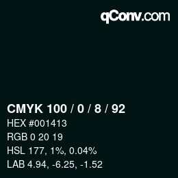 カラーコード: CMYK 100 / 0 / 8 / 92 | qconv.com