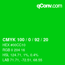 Color code: CMYK 100 / 0 / 92 / 20 | qconv.com