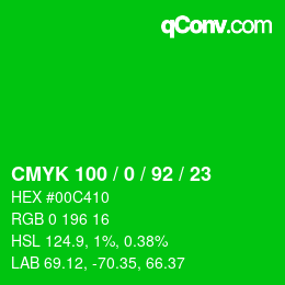 Color code: CMYK 100 / 0 / 92 / 23 | qconv.com