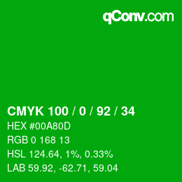 颜色代码: CMYK 100 / 0 / 92 / 34 | qconv.com