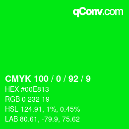 カラーコード: CMYK 100 / 0 / 92 / 9 | qconv.com