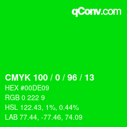 Código de color: CMYK 100 / 0 / 96 / 13 | qconv.com